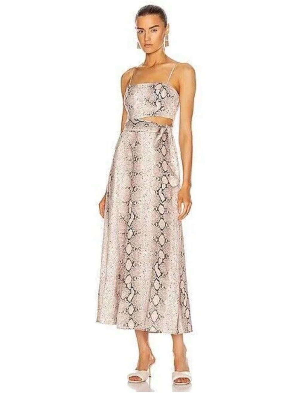 Zimmermann Snake-Print Dress in Beige and Taupe